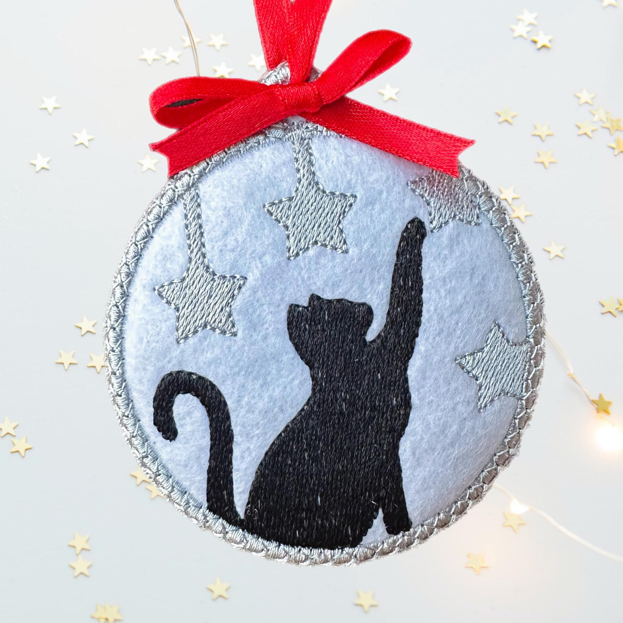 Cat & Moon Felt Christmas Bauble Decoration — image 2