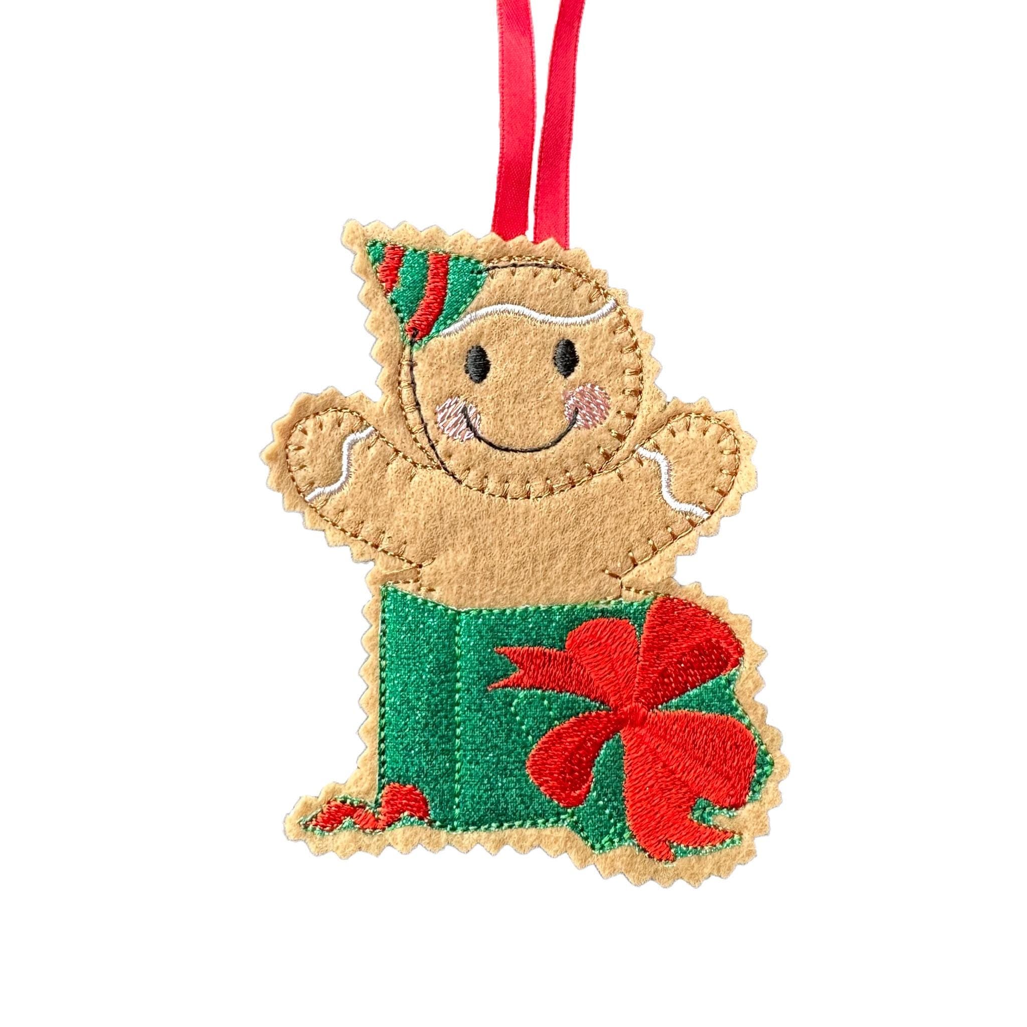 Christmas Surprise Present Gingerbread Man Felt Decoration