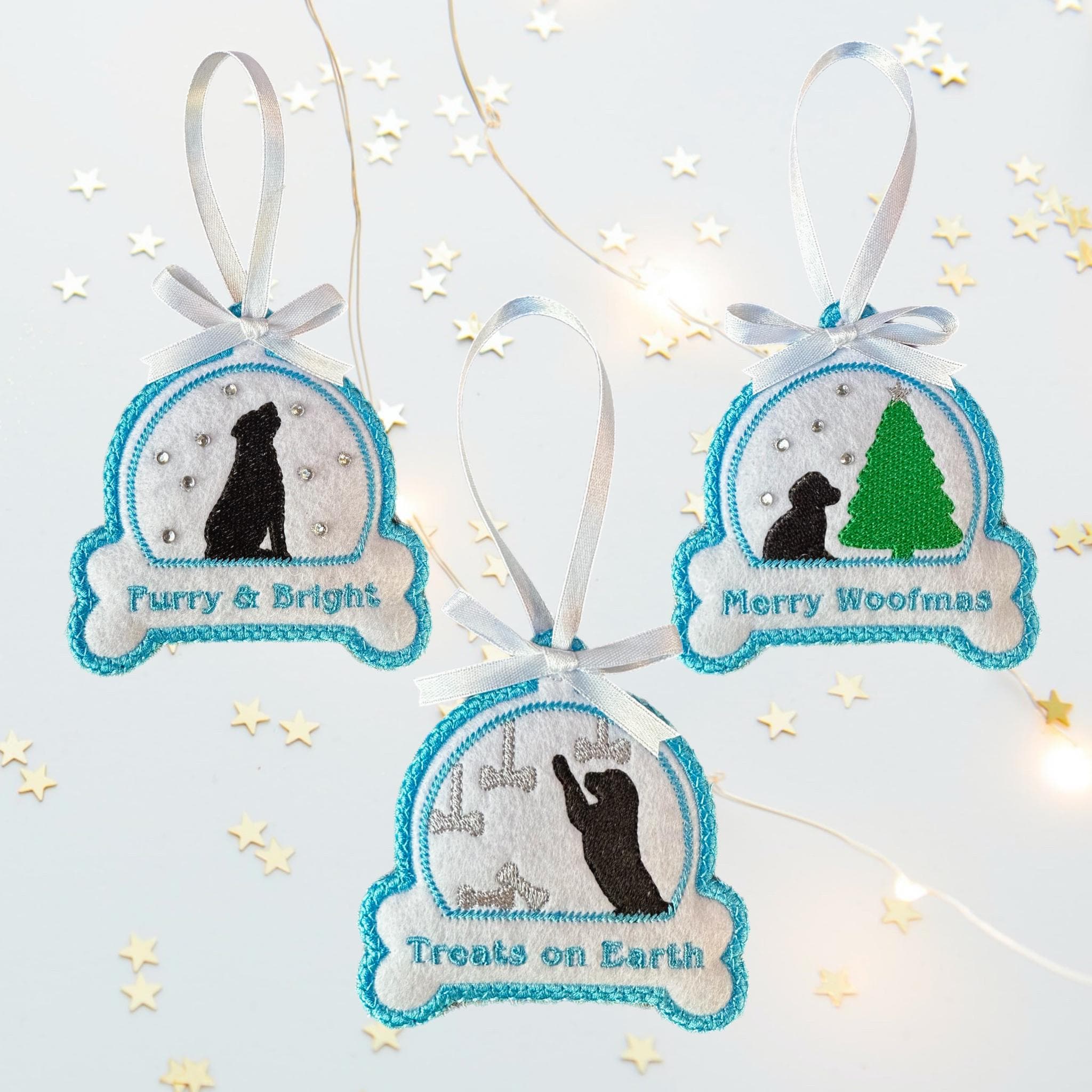 Dog Snow Globe Felt Christmas Bauble Decoration - Personaliseable — image 2