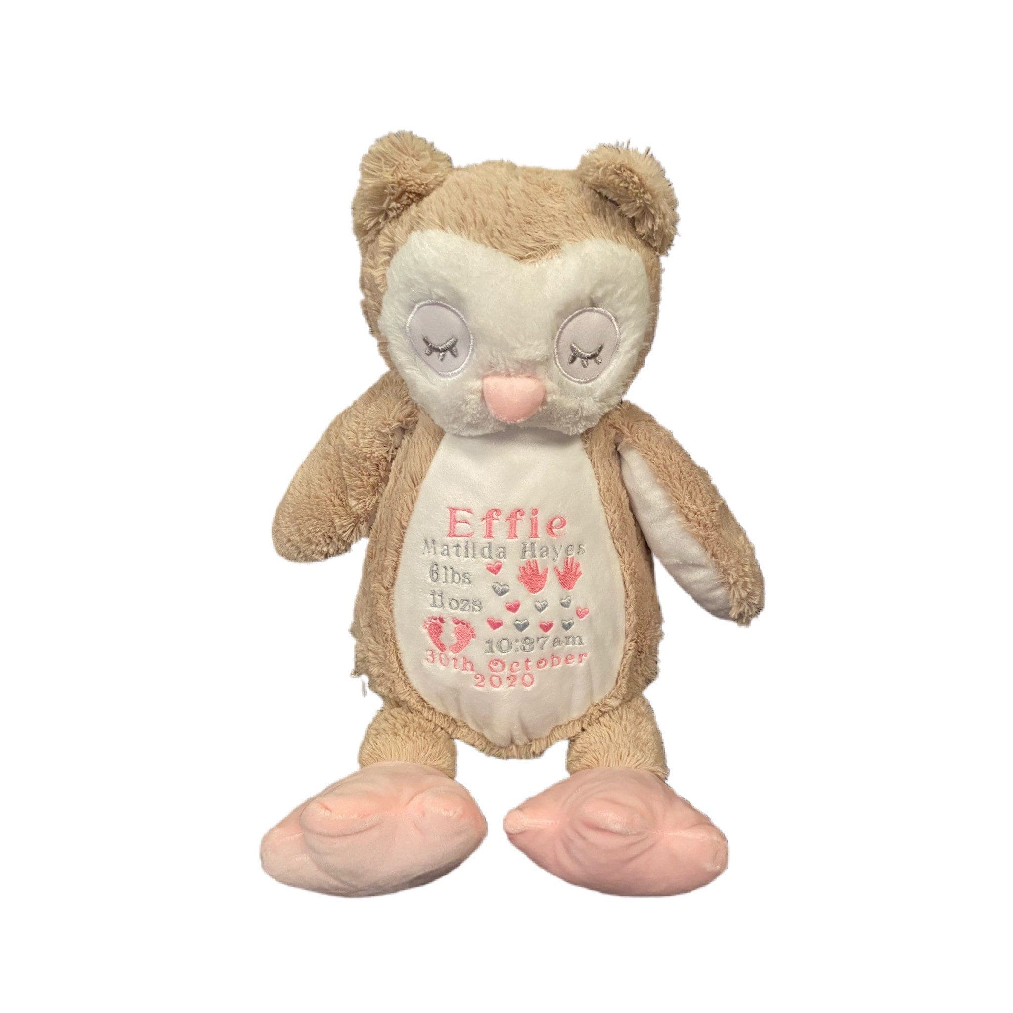 Owl Personalised Soft Toy,  Personalised Embroidered Teddy, Custom bear, girl / boy birthday gift. — image 2