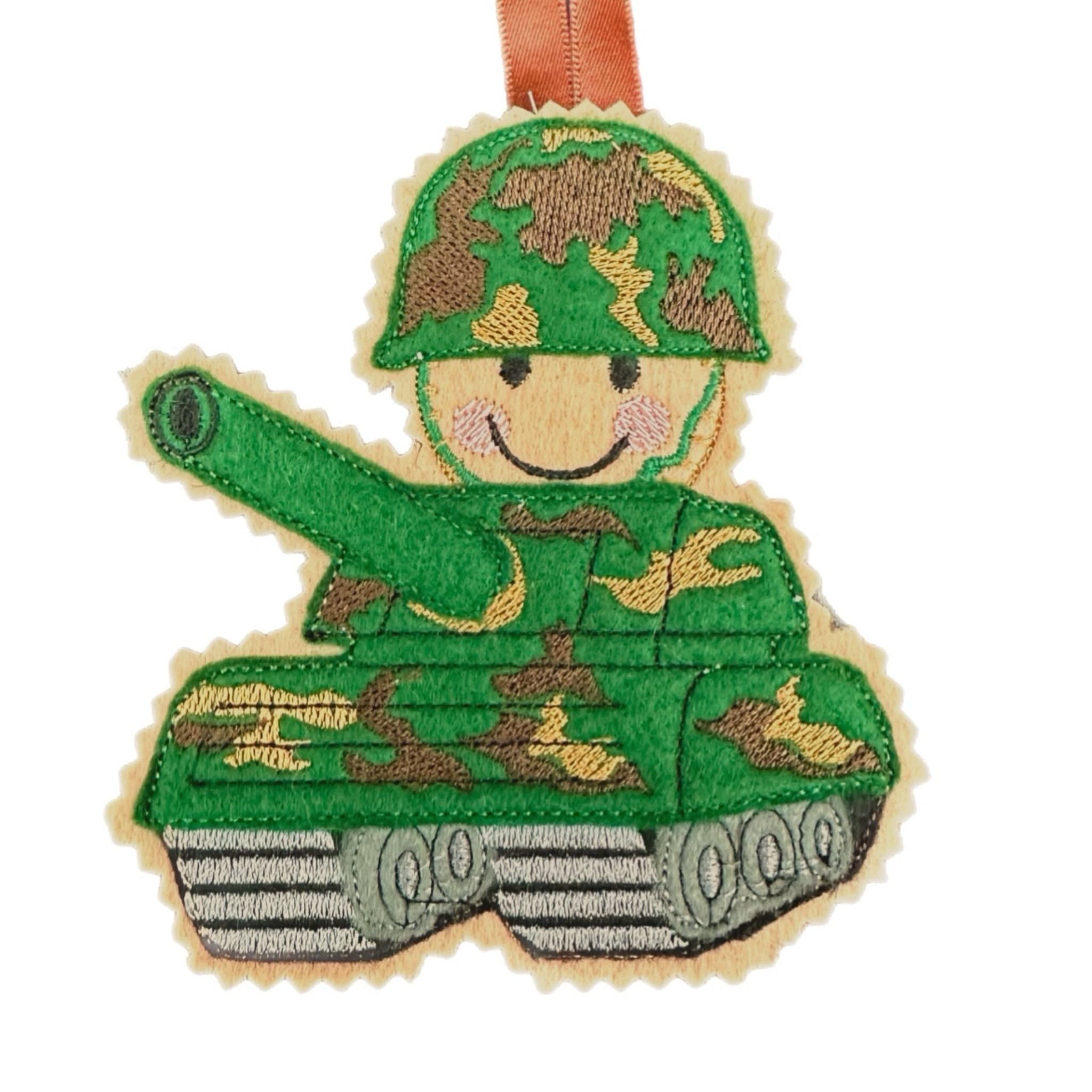 Army Tank Soldier Gingerbread Man Felt Decoration — image 2