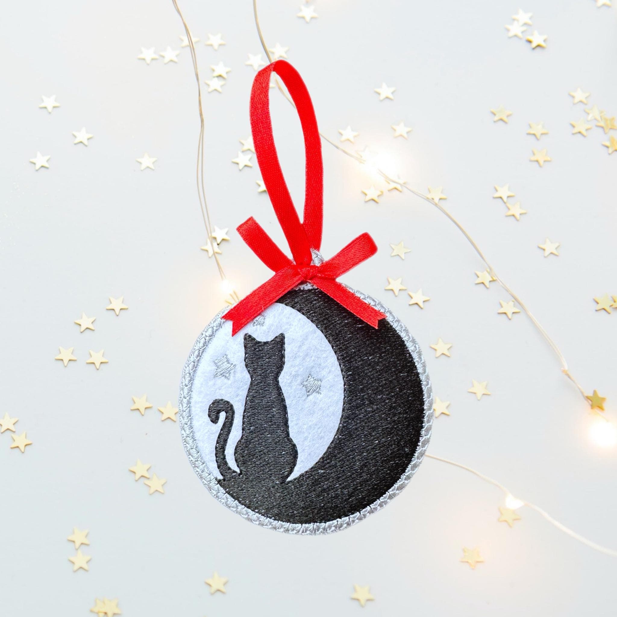 Cat & Moon Felt Christmas Bauble Decoration — image 8