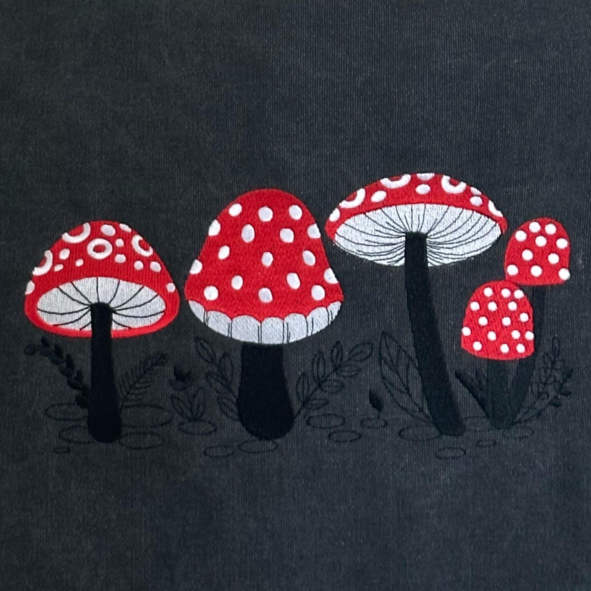 Red Toadstool Embroidered Bag, Cotton Canvas Vintage Black Messenger Bag — image 3