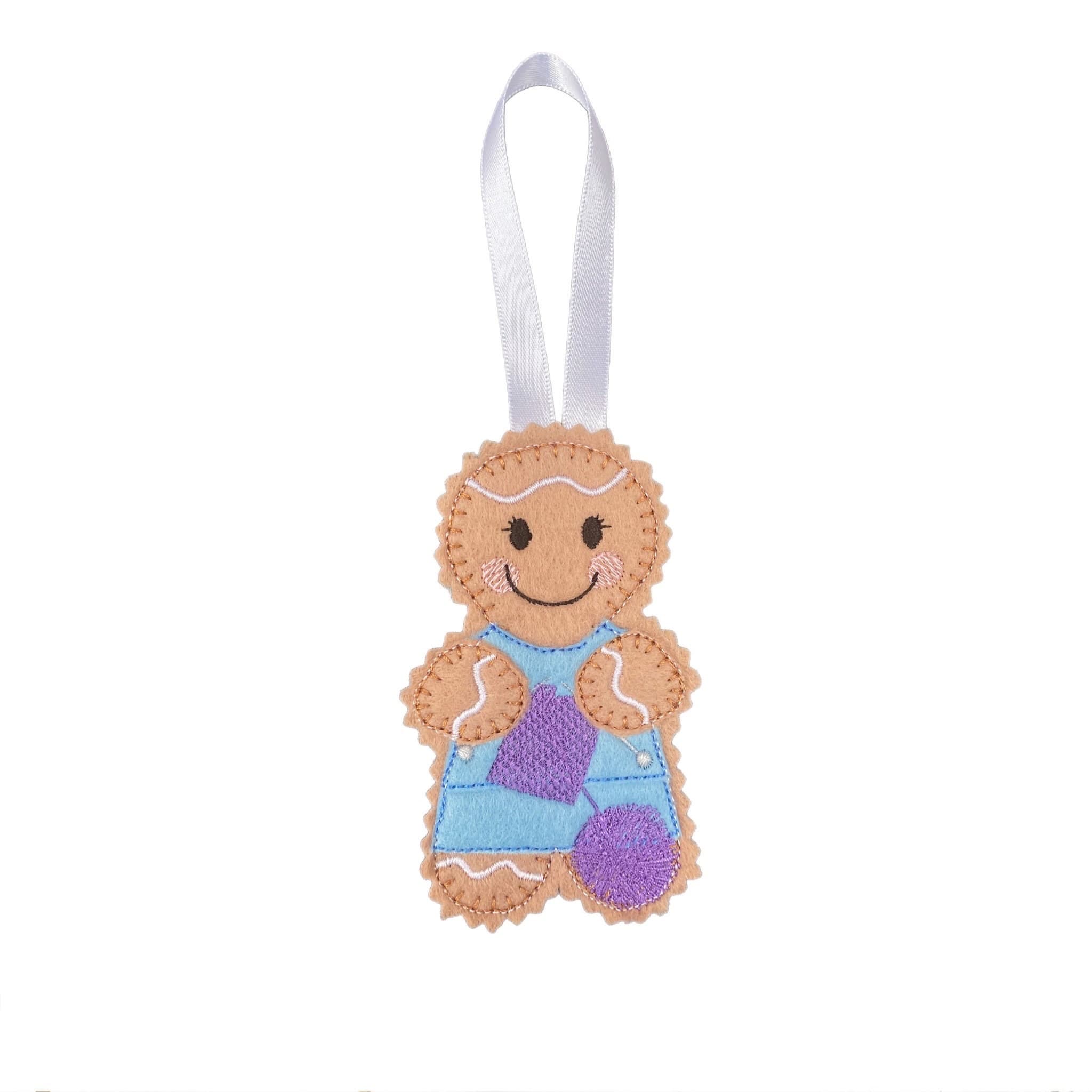 Knitter Gingerbread Man Felt Decoration