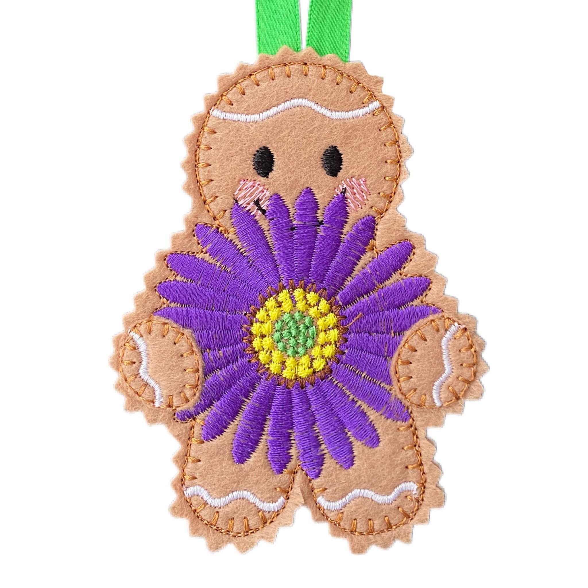 Aster - September Birth Month Flower Gingerbread Man Felt Decoration — image 2