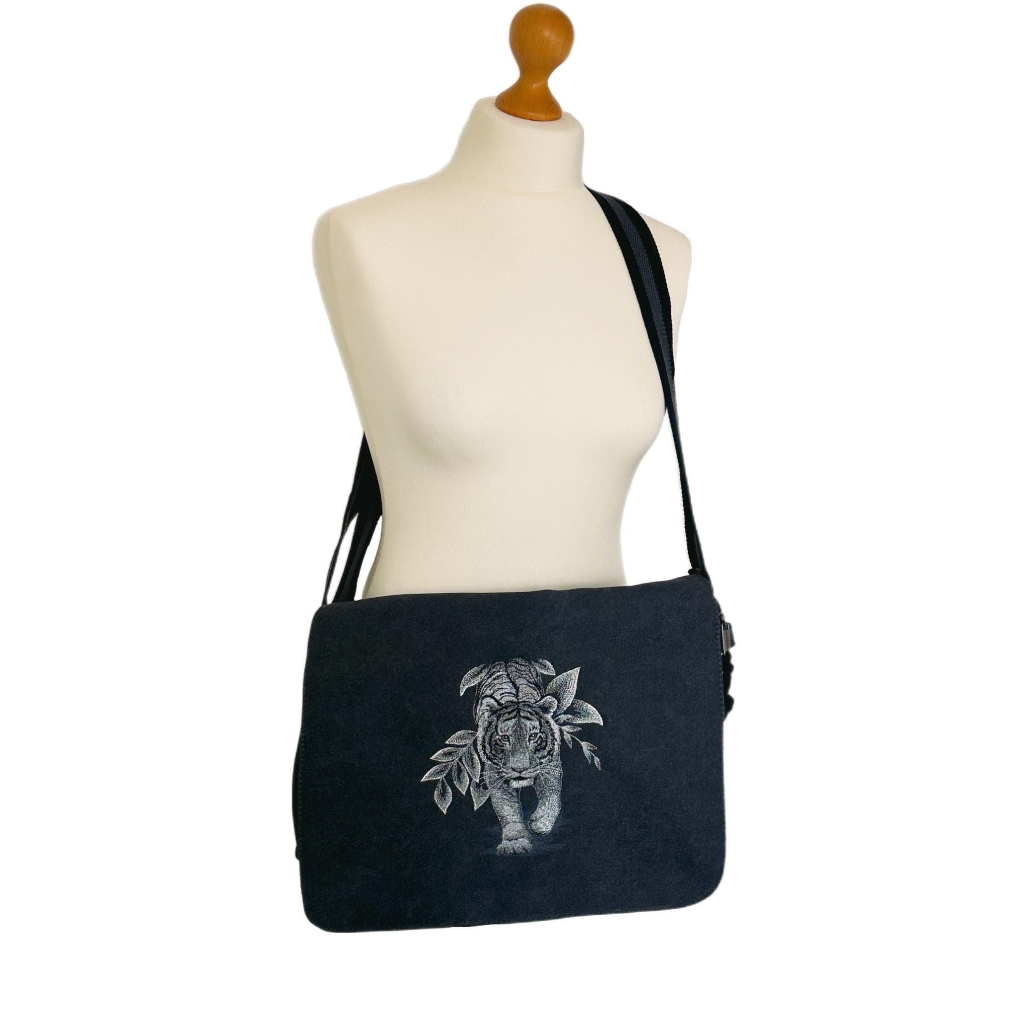 Tiger Embroidered Bag, Cotton Canvas Messenger Bag — image 2