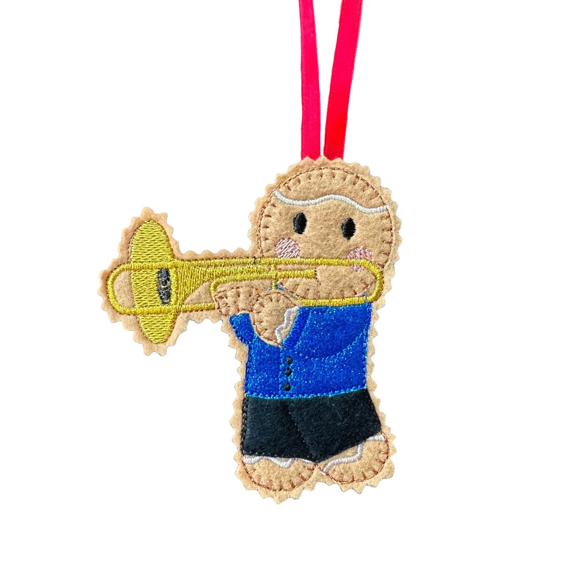 Trombone Player Musician Gingerbread Felt Decoration