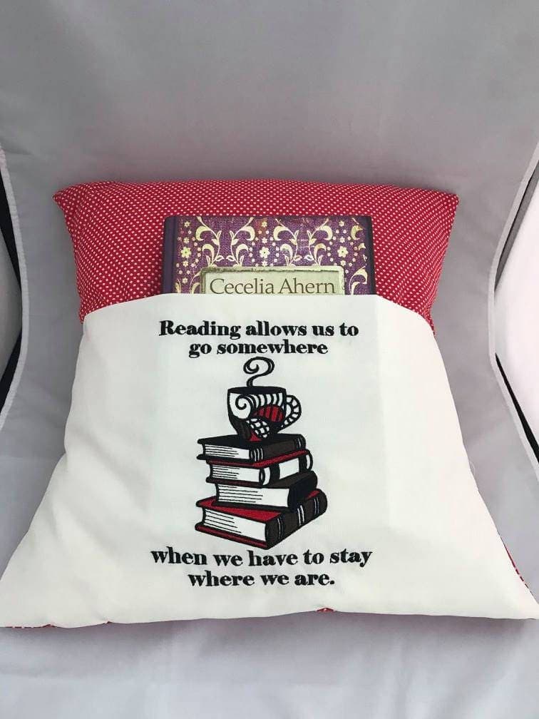 Red & White Spot Book Cushion: Embroidered Reading Pillow — image 2