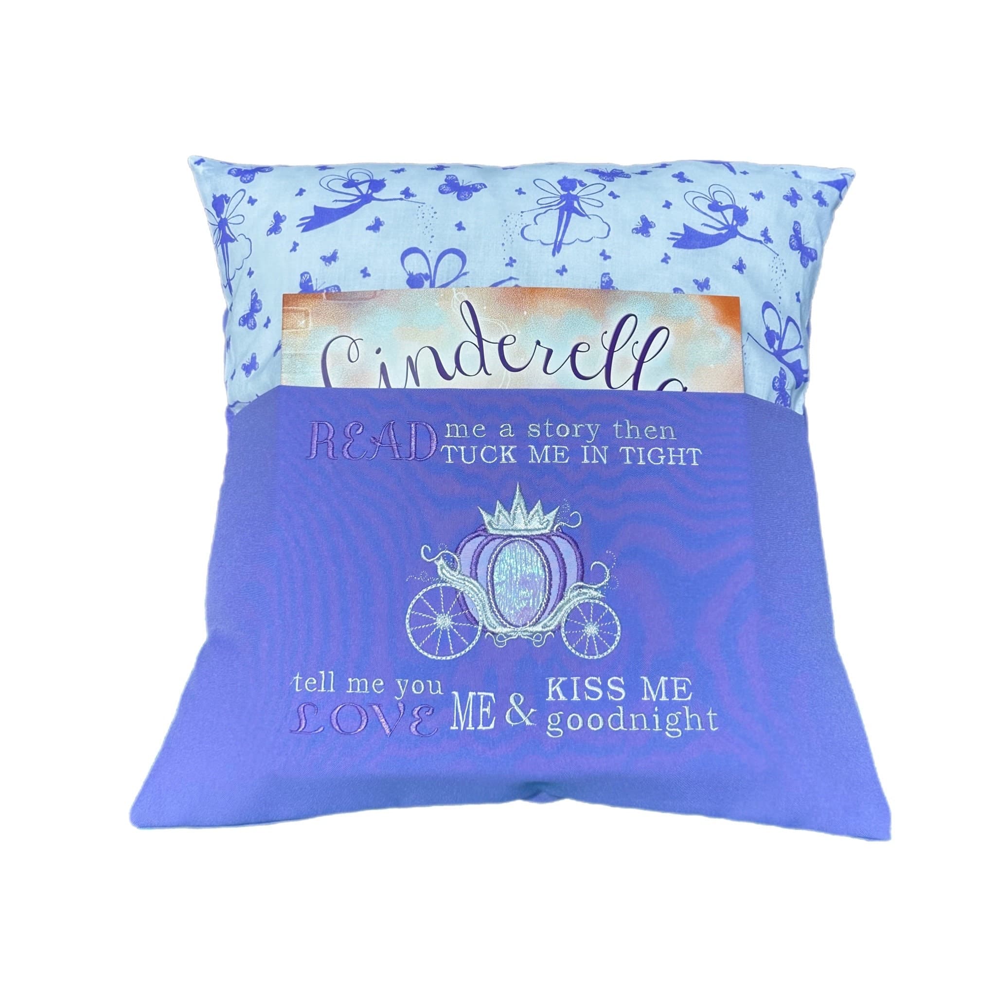 Cinderella Book Cushion: Embroidered Carriage, Purple Girls Bedroom Decor