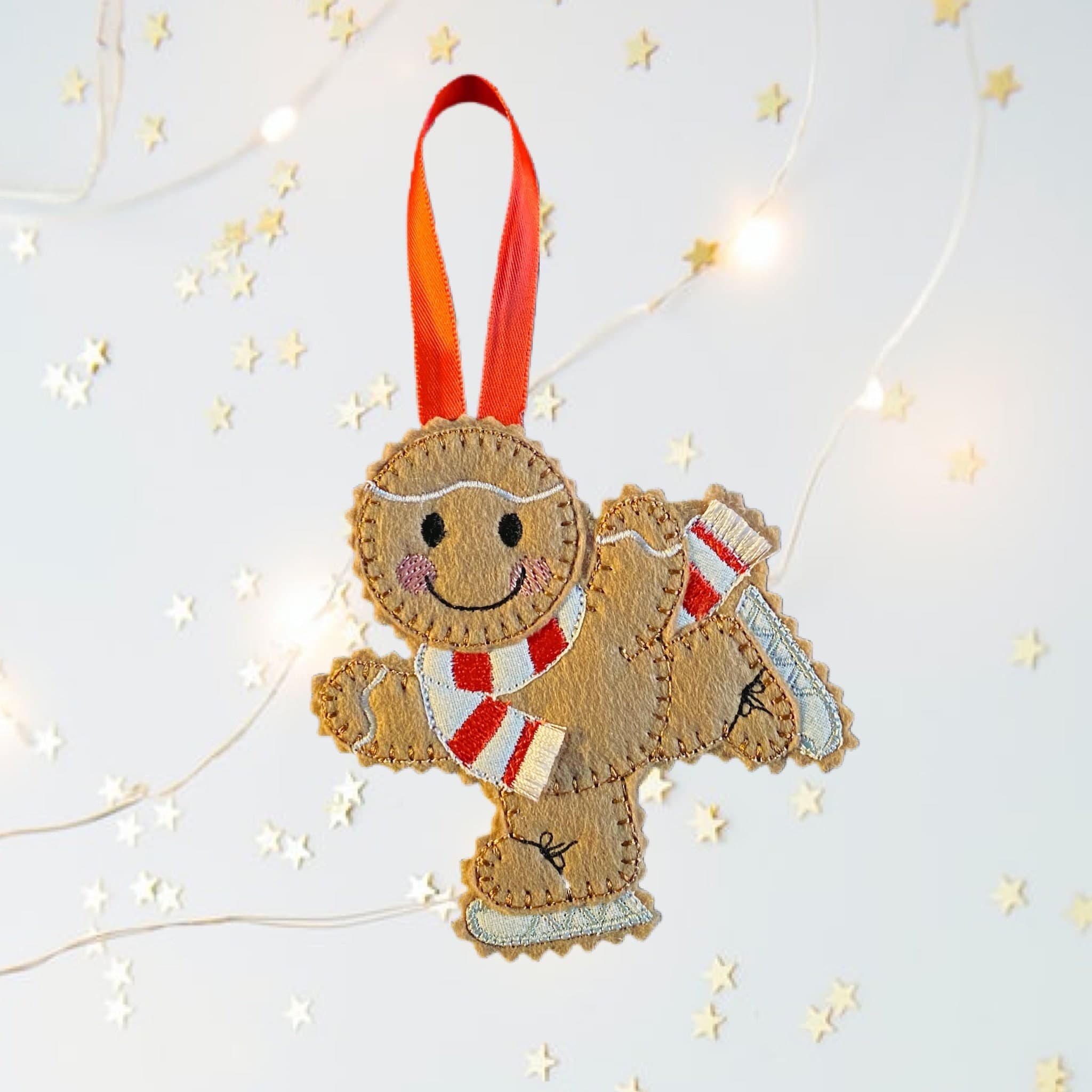 Ice Skating Gingerbread Man Felt Christmas Decoration