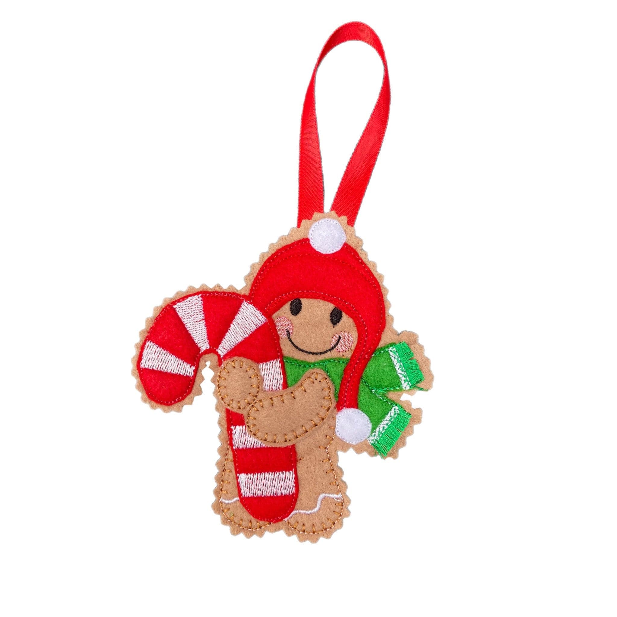 Candy Cane Gingerbread Man Felt Christmas Decoration