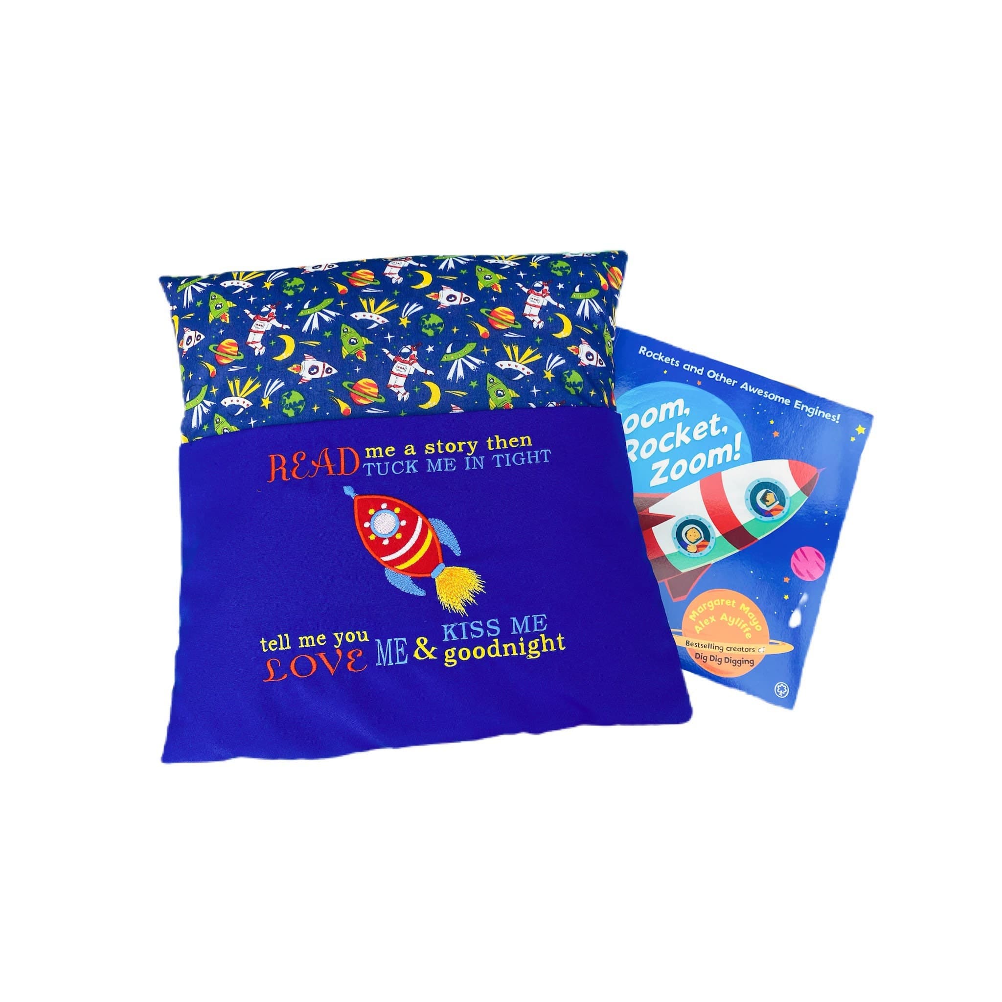Rocket Reading Cushion: Embroidered Story Book Pocket