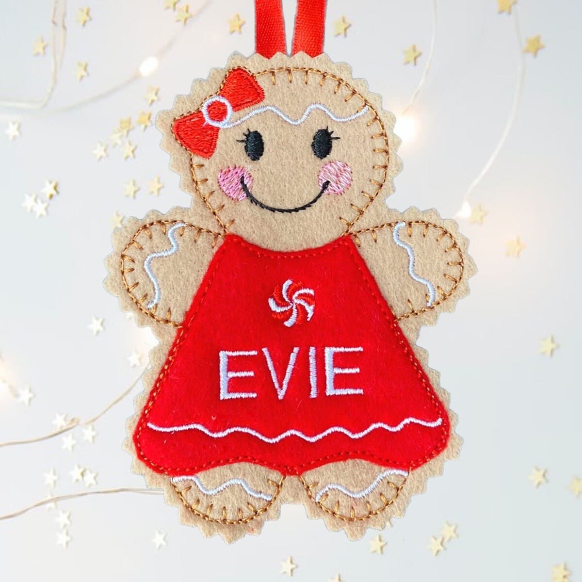 Christmas Personalised Girl Gingerbread Man Felt Decoration — image 5