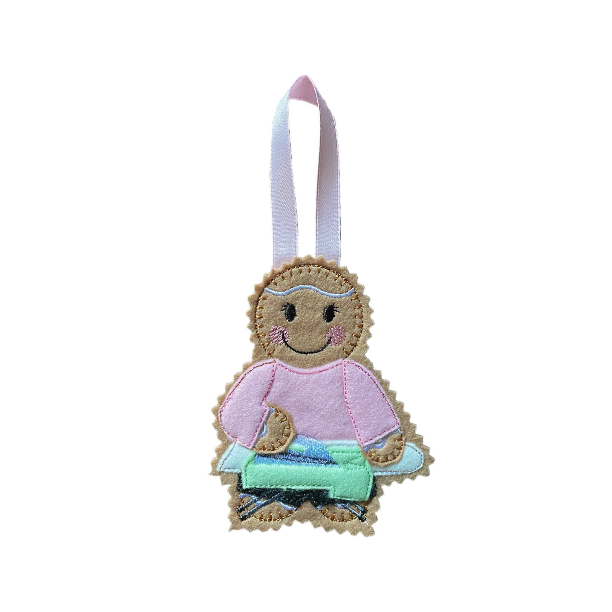 Ironing Lady Gingerbread Man Felt Decoration