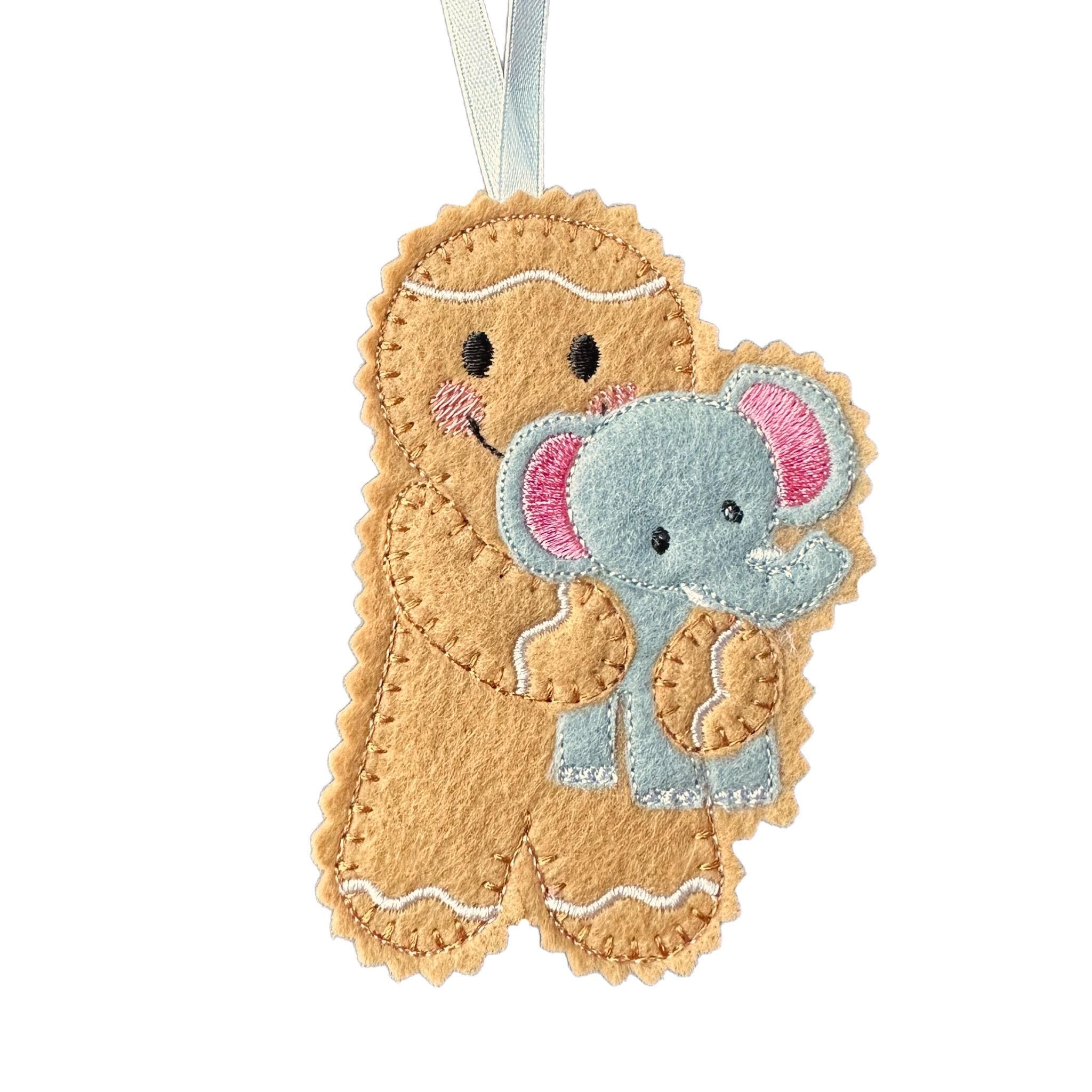 Elephant cuddle Gingerbread Felt Decoration