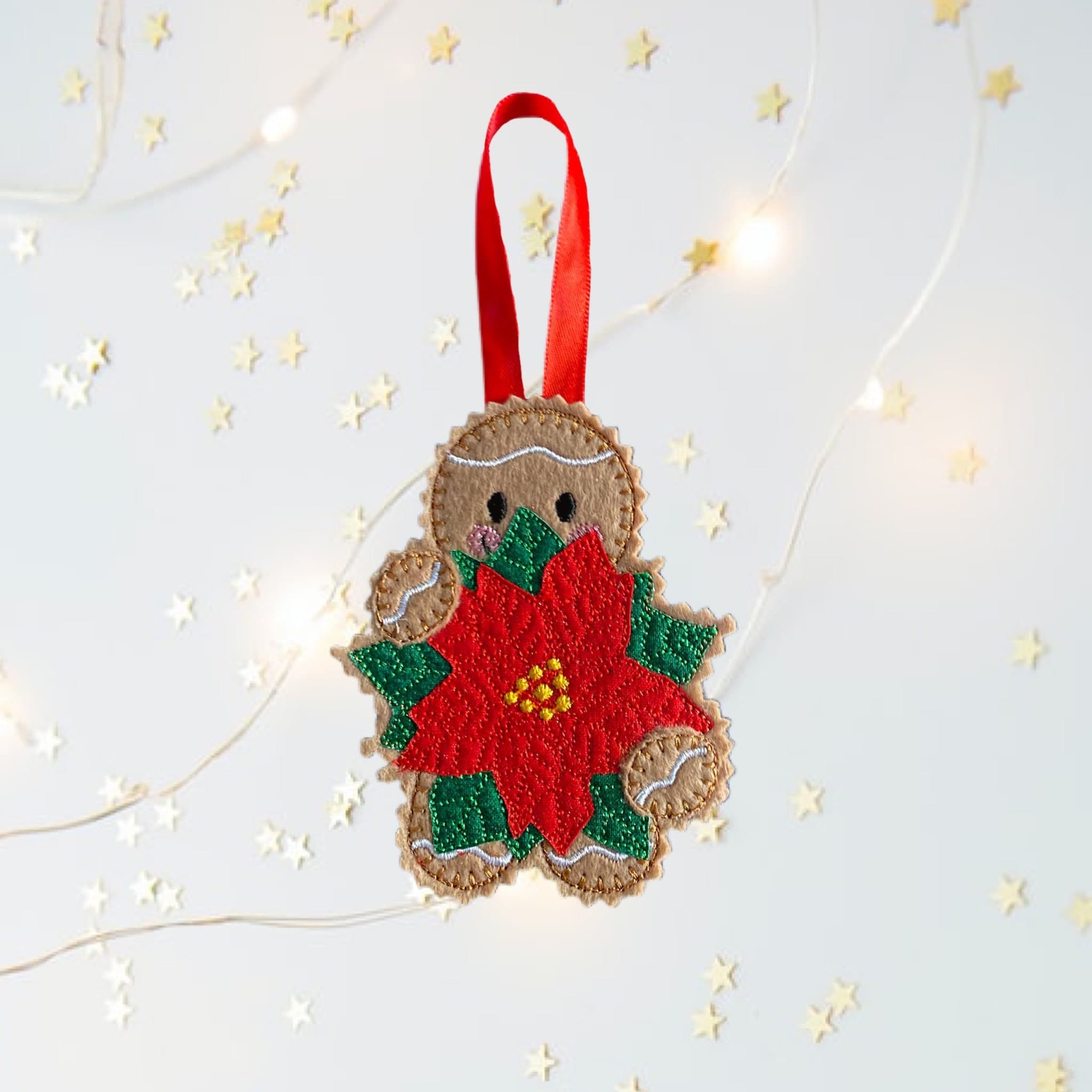 Poinsettia Flower Gingerbread Man Felt Decoration