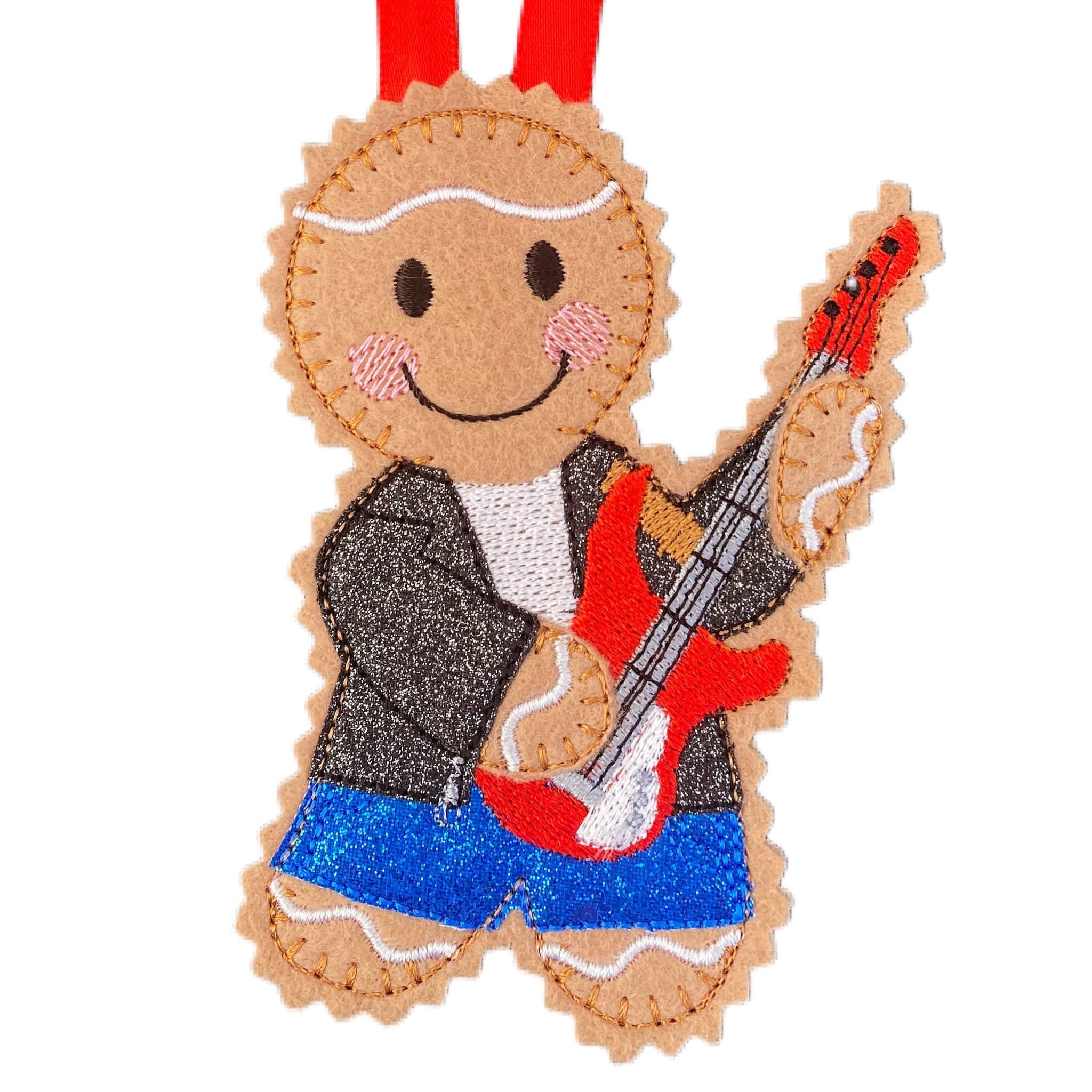 Electric Guitar Player/Musician Gingerbread Man Felt Decoration — image 2