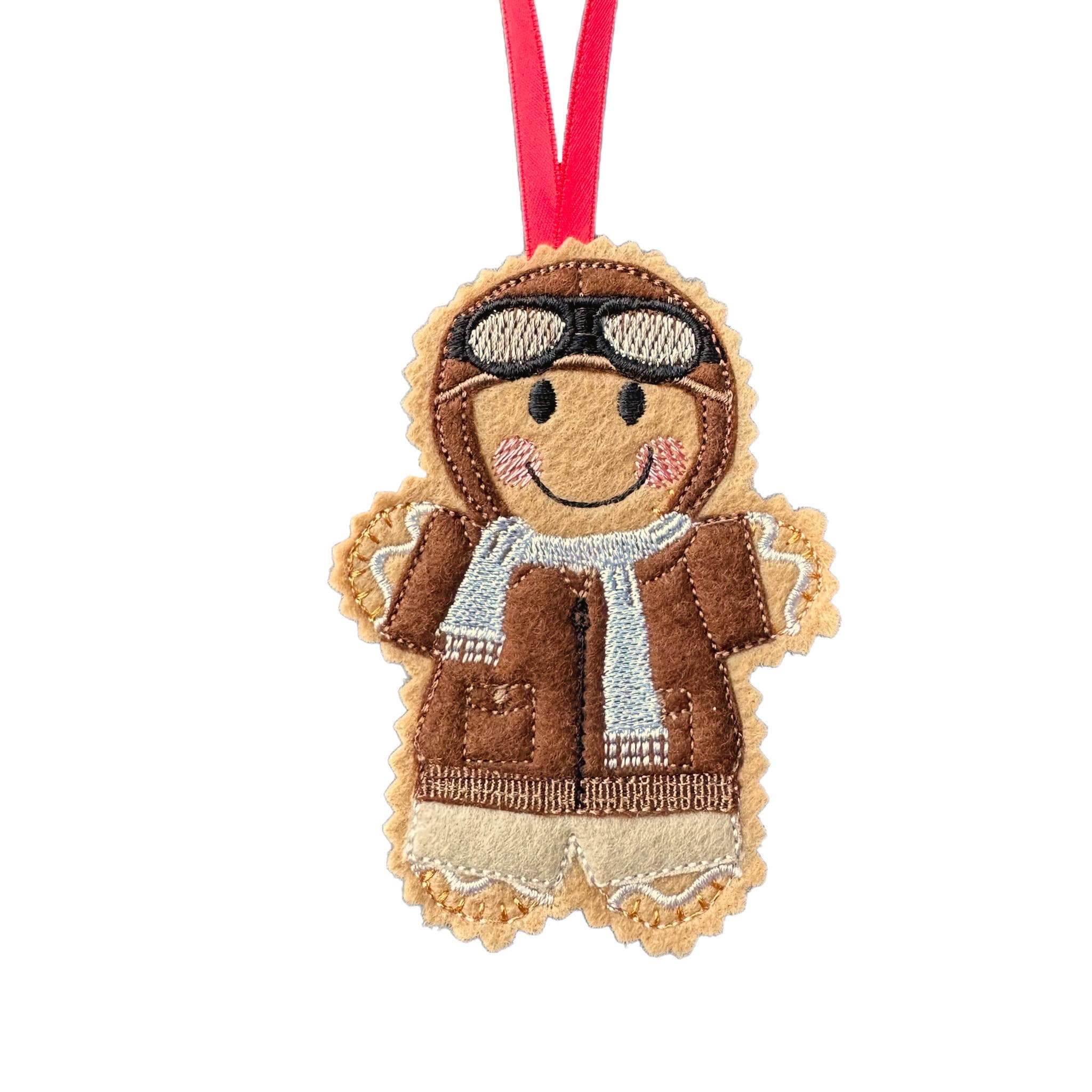 Aviator / Pilot Gingerbread Man Felt Decoration