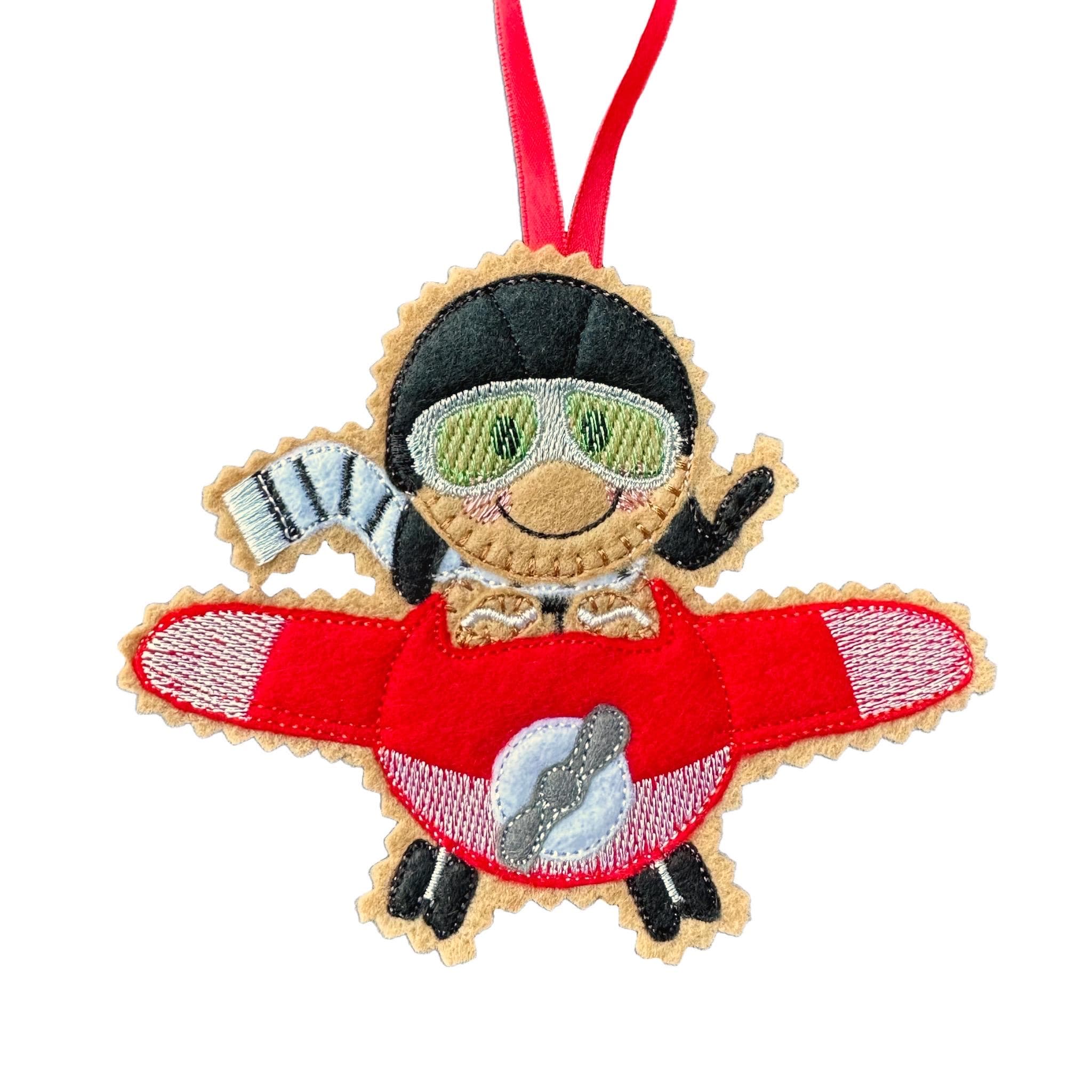Aviator Pilot Gingerbread Man Felt Decoration