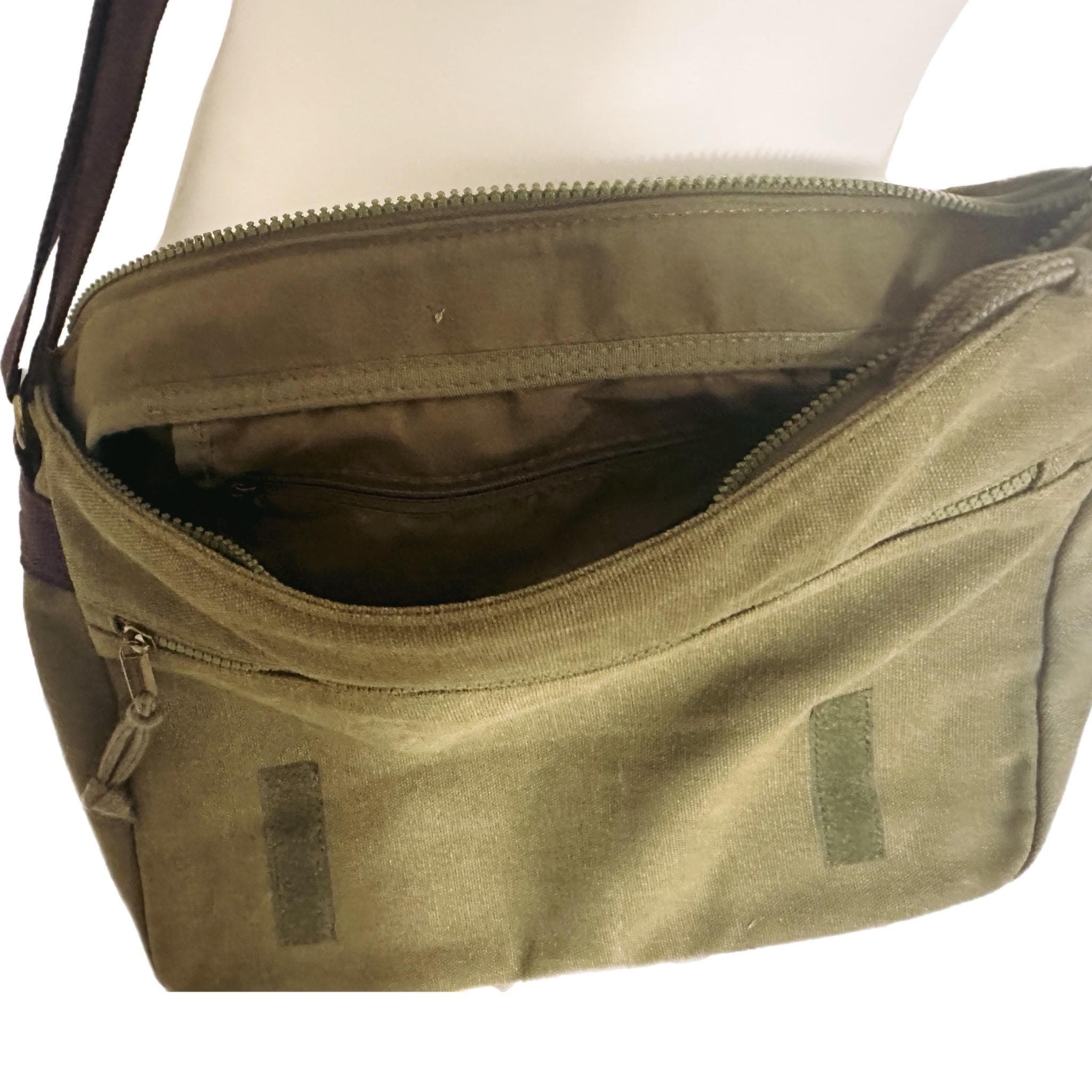 Red Toadstool Embroidered Bag, Cotton Canvas Khaki Messenger Bag — image 6