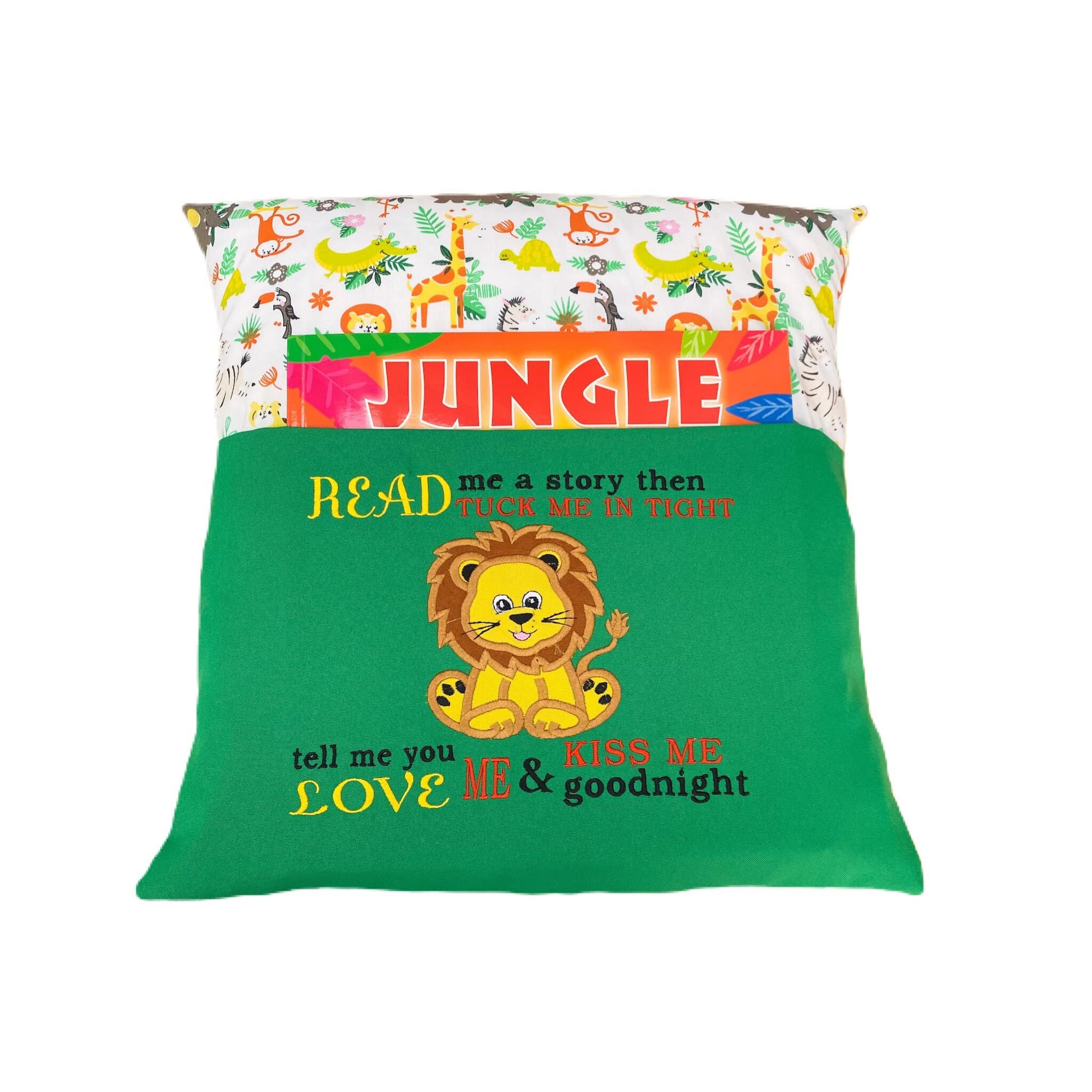 Embroidered Lion Reading Pillow: Safari Book Cushion — image 2