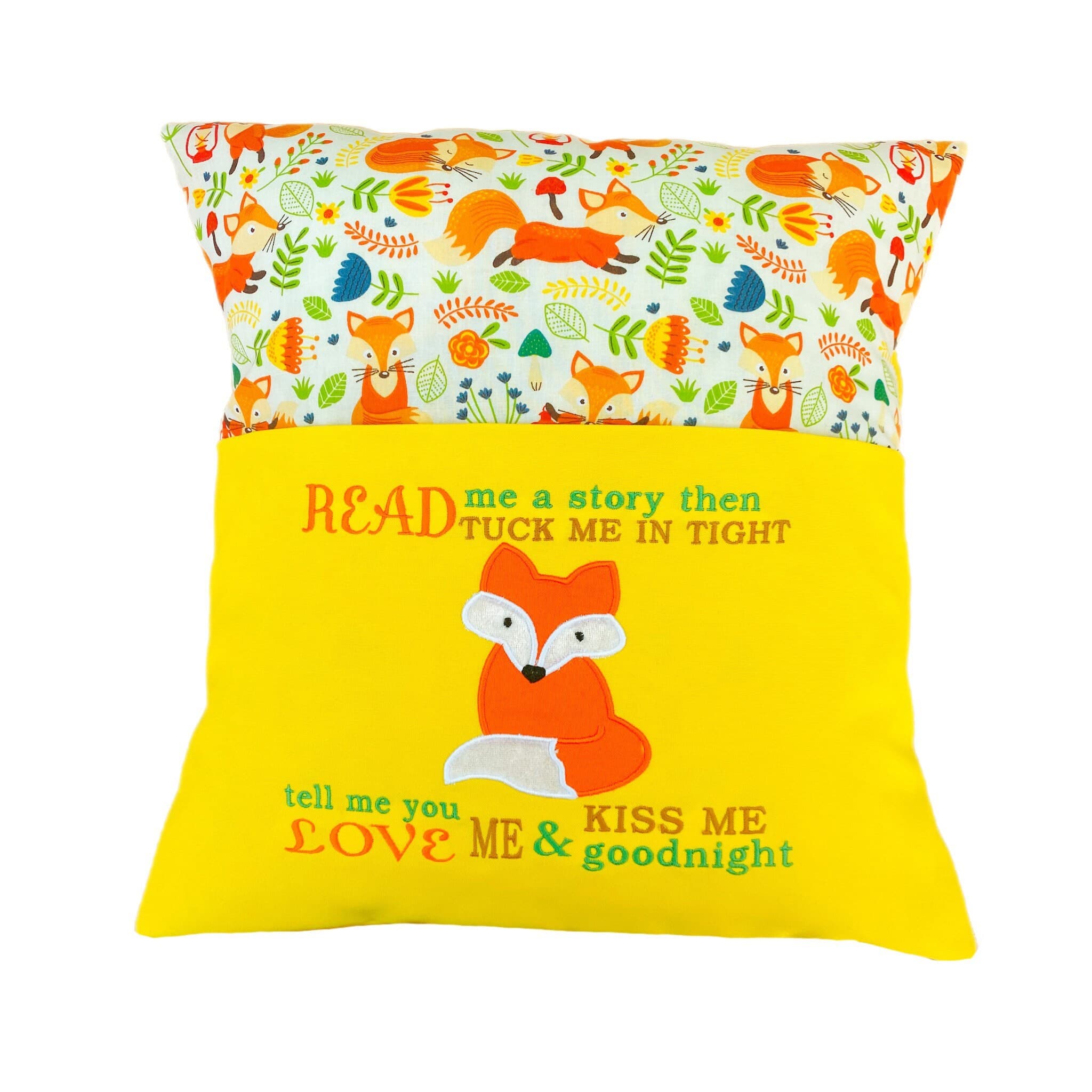 Fox Reading Pillow: Embroidered Woodland Animals Book Cushion — image 2