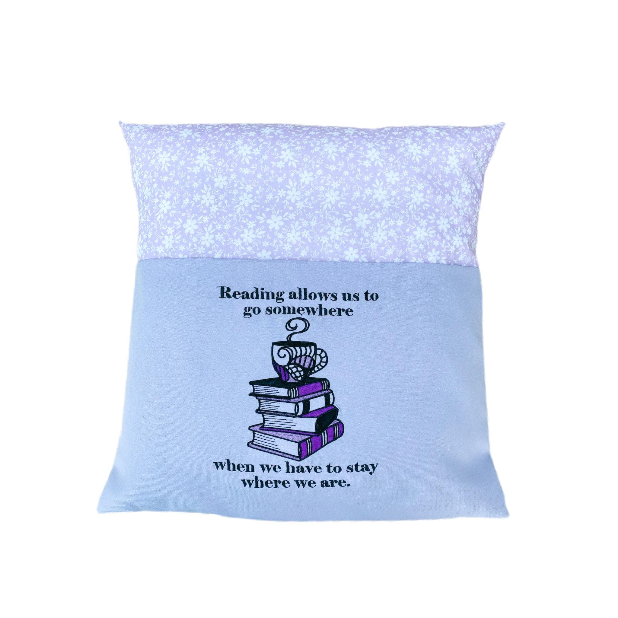 Purple Floral Book Cushion: Embroidered Reading Pillow — image 2