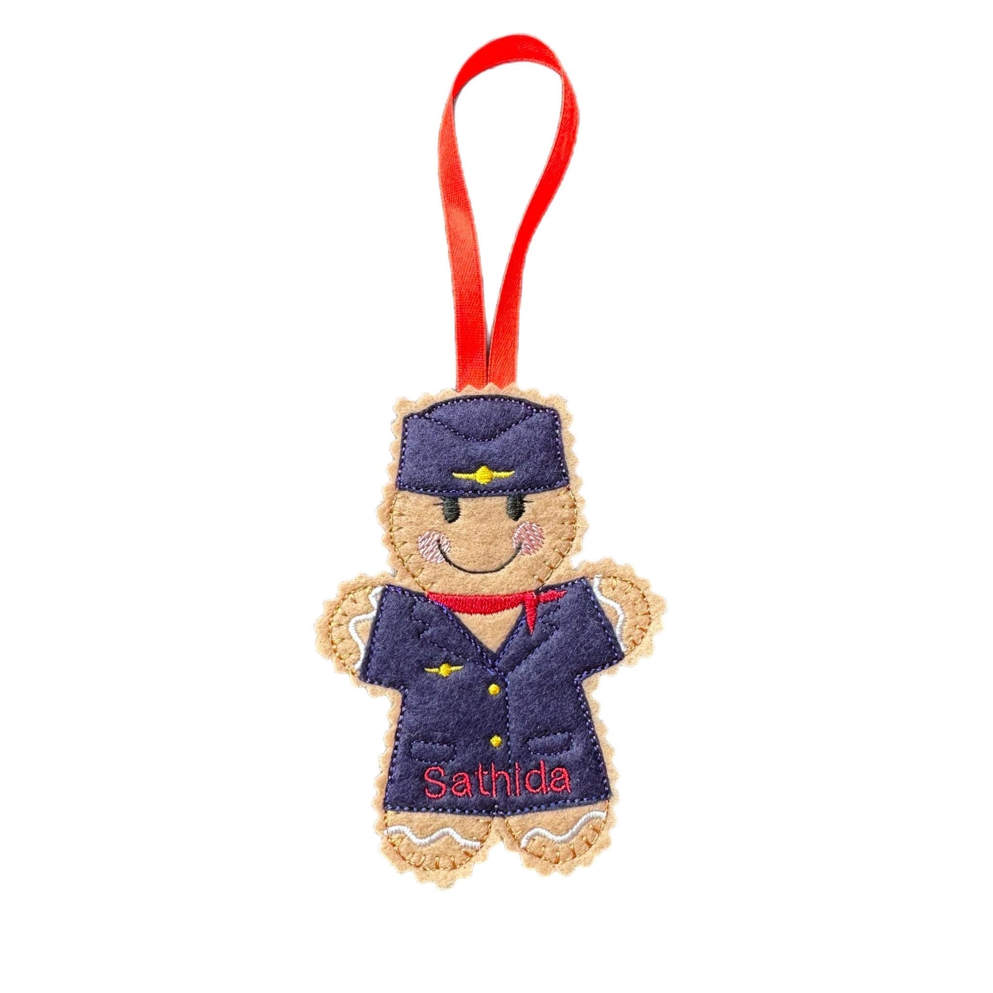 Air Hostess/Flight Attendant Gingerbread Man Felt Decoration — image 2